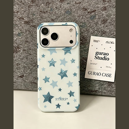 Foil Shiny Blue Star Print White iPhone Case