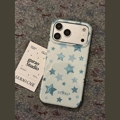 Foil Shiny Blue Star Print White iPhone Case
