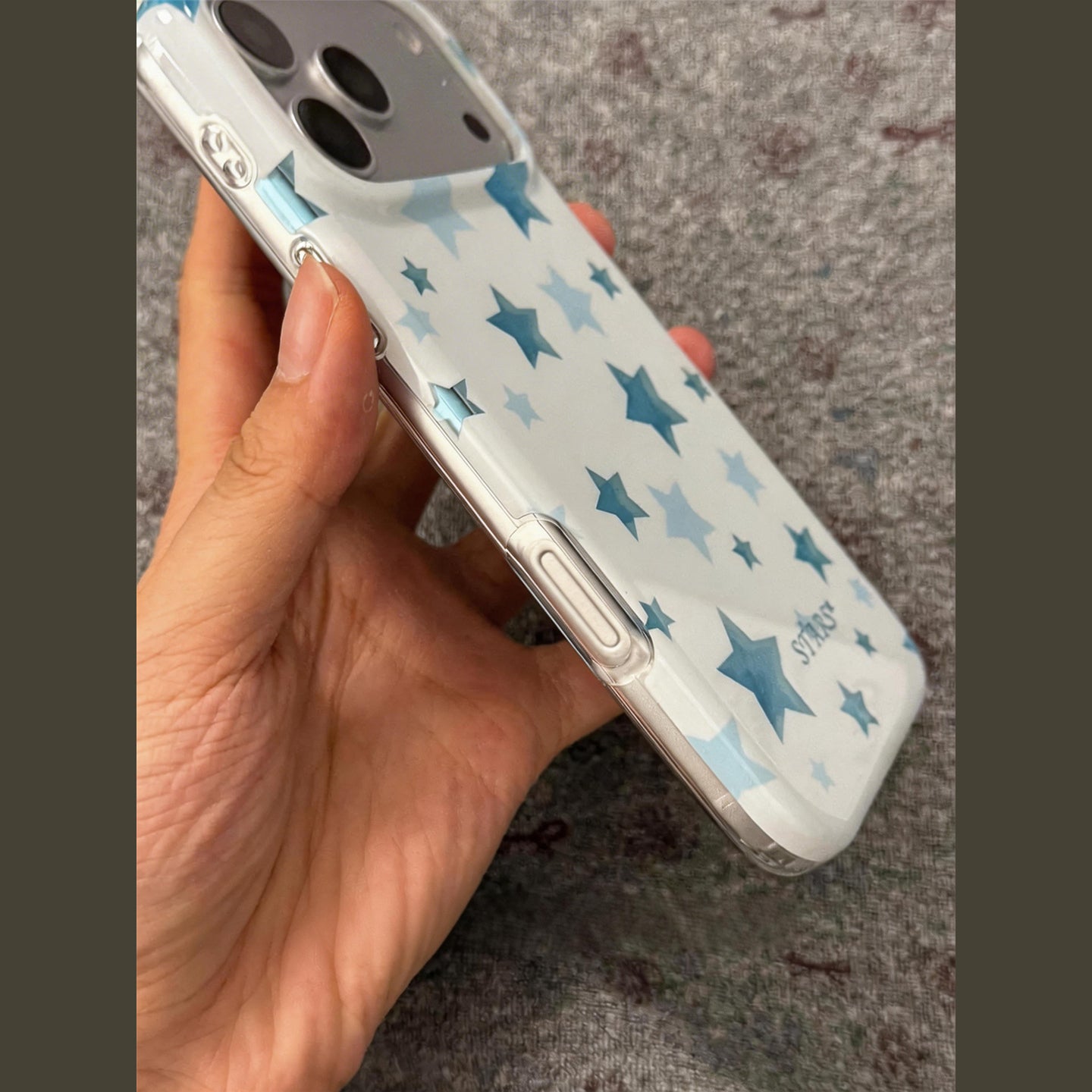 Foil Shiny Blue Star Print White iPhone Case
