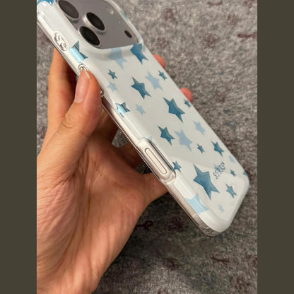 Foil Shiny Blue Star Print White iPhone Case