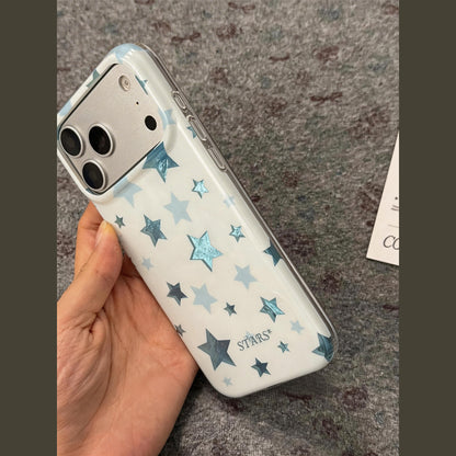 Foil Shiny Blue Star Print White iPhone Case