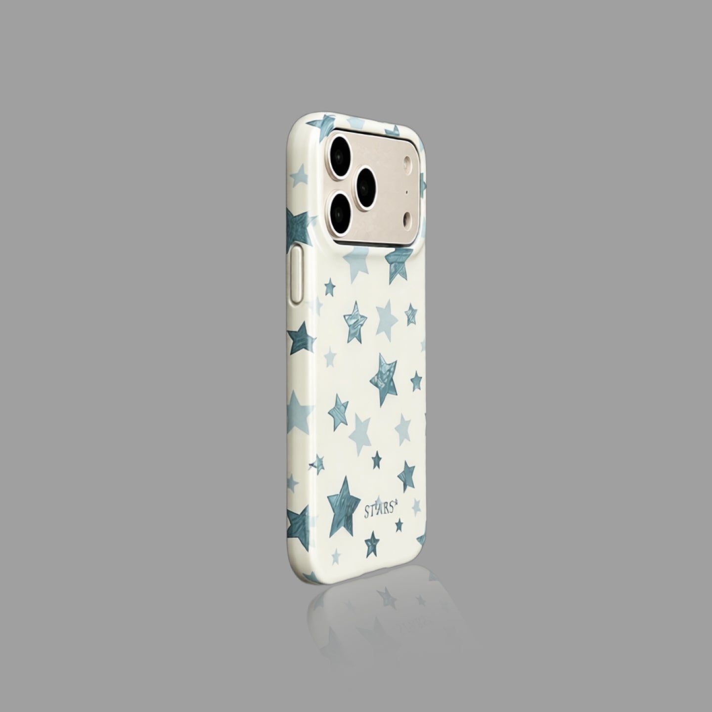Foil Shiny Blue Star Print White iPhone Case