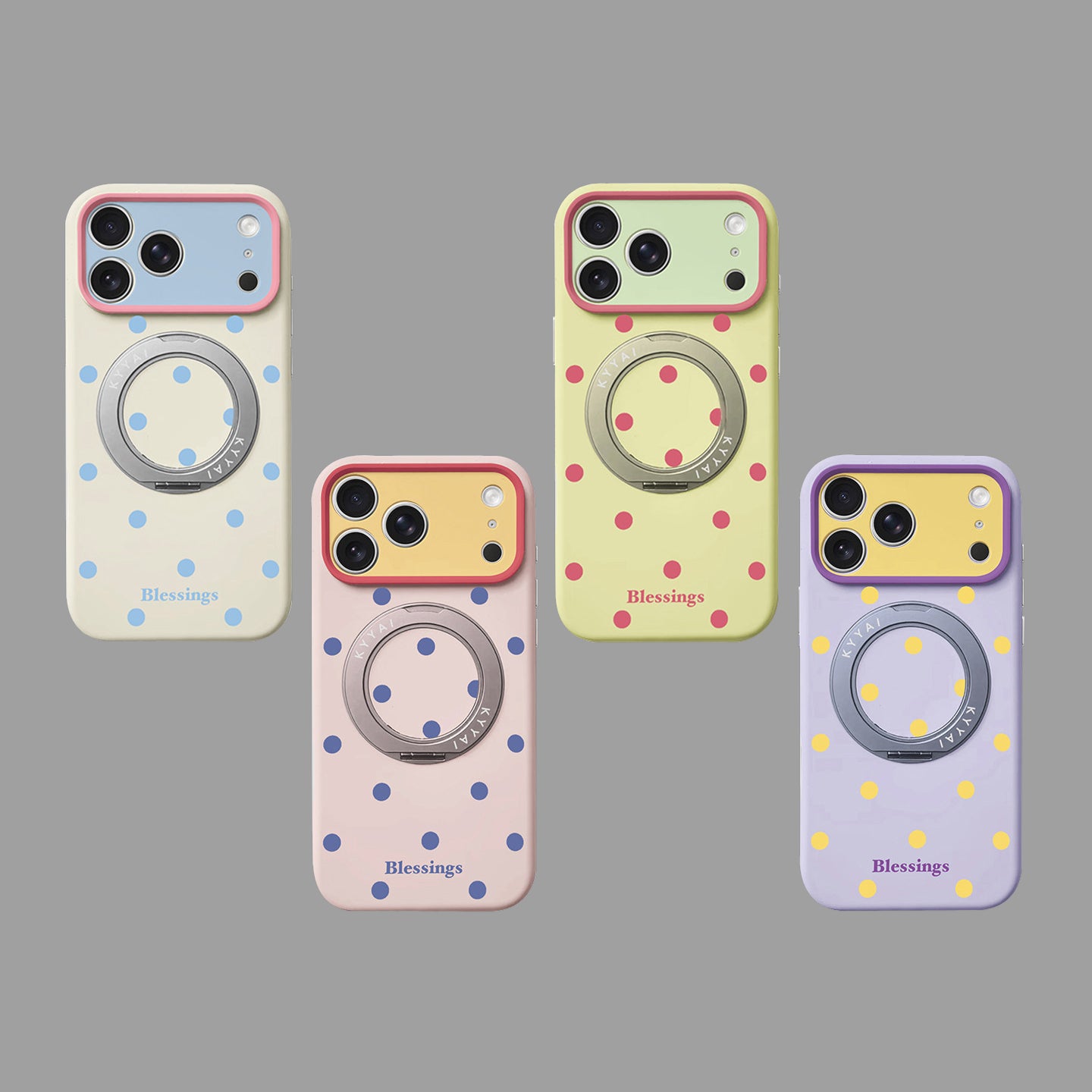 Polka Dot Liquid Silicone iPhone Case with 360° Rotating Stand