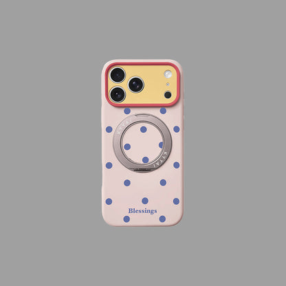 Polka Dot Liquid Silicone iPhone Case with 360° Rotating Stand