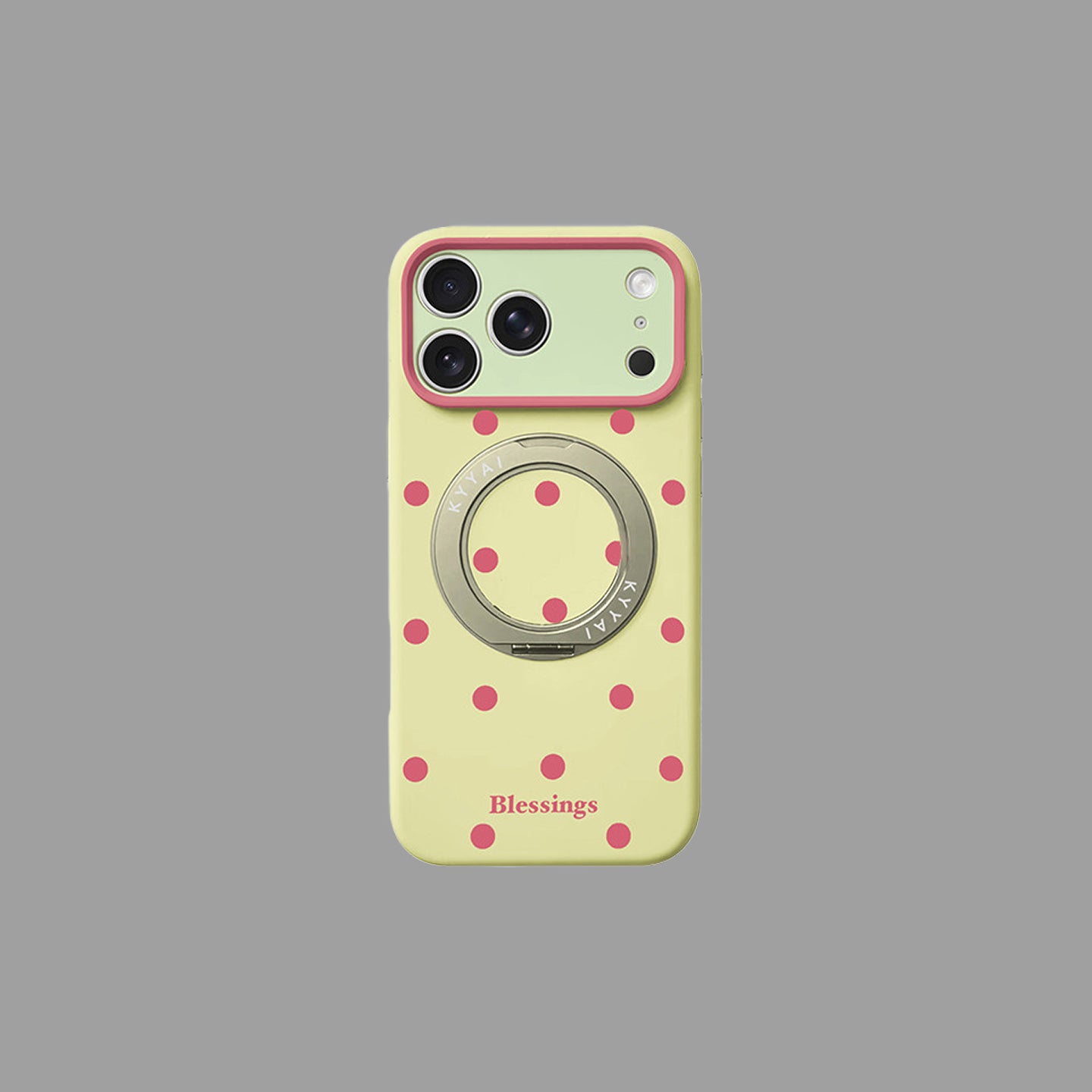 Polka Dot Liquid Silicone iPhone Case with 360° Rotating Stand