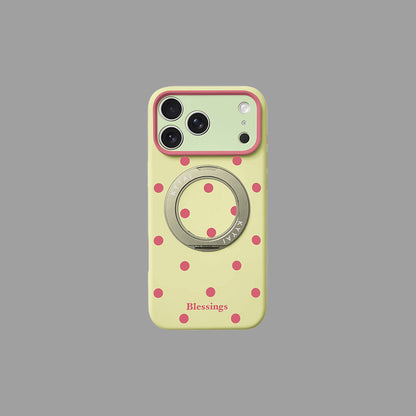 Polka Dot Liquid Silicone iPhone Case with 360° Rotating Stand
