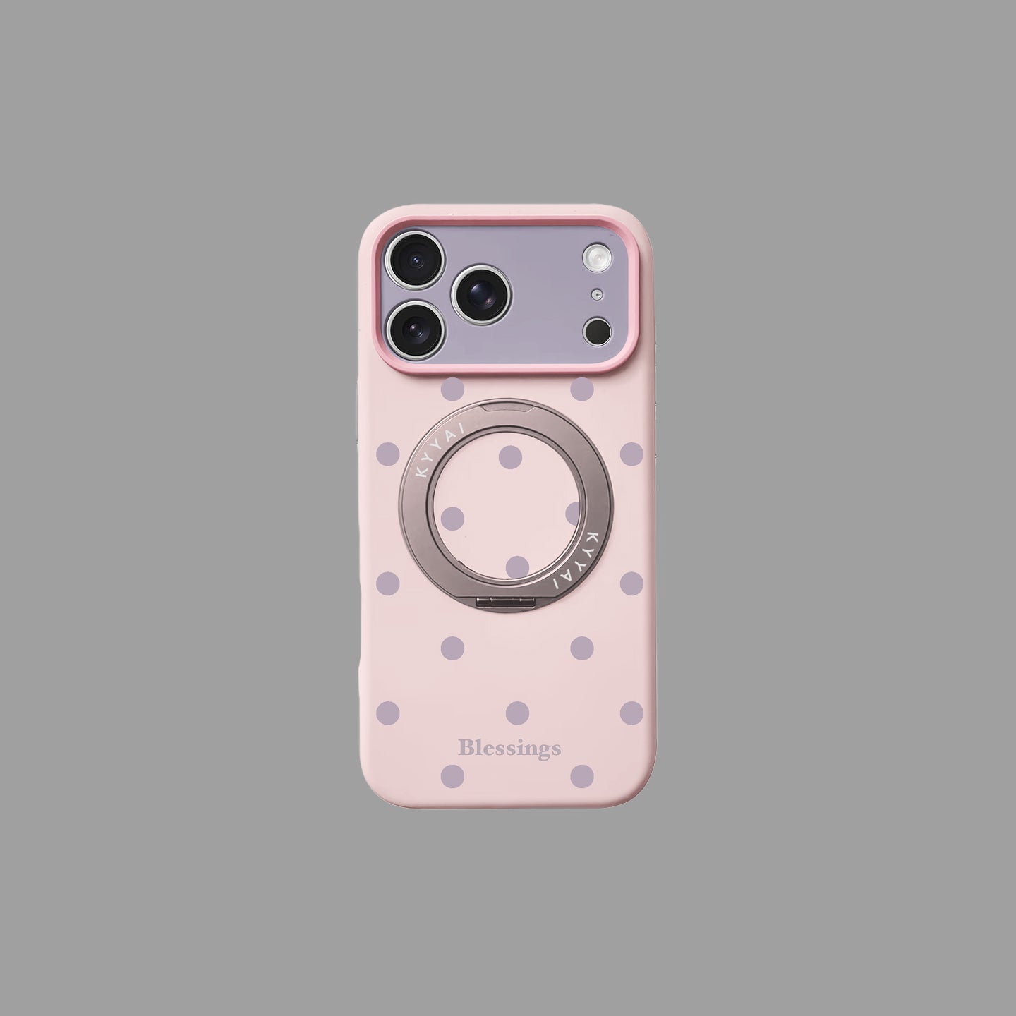 Polka Dot Liquid Silicone iPhone Case with 360° Rotating Stand