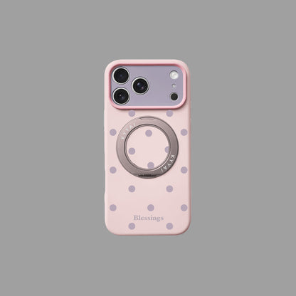 Polka Dot Liquid Silicone iPhone Case with 360° Rotating Stand