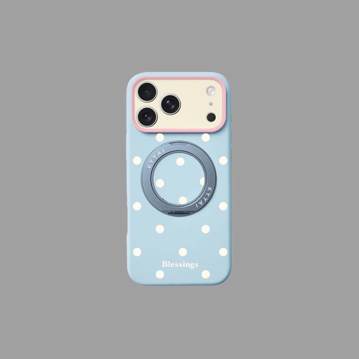 Polka Dot Liquid Silicone iPhone Case with 360° Rotating Stand