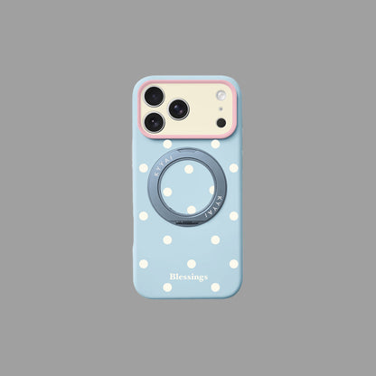 Polka Dot Liquid Silicone iPhone Case with 360° Rotating Stand