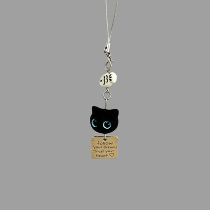 Cute Flocked Black Cat Keychain, Phone Charm Bag Pendant
