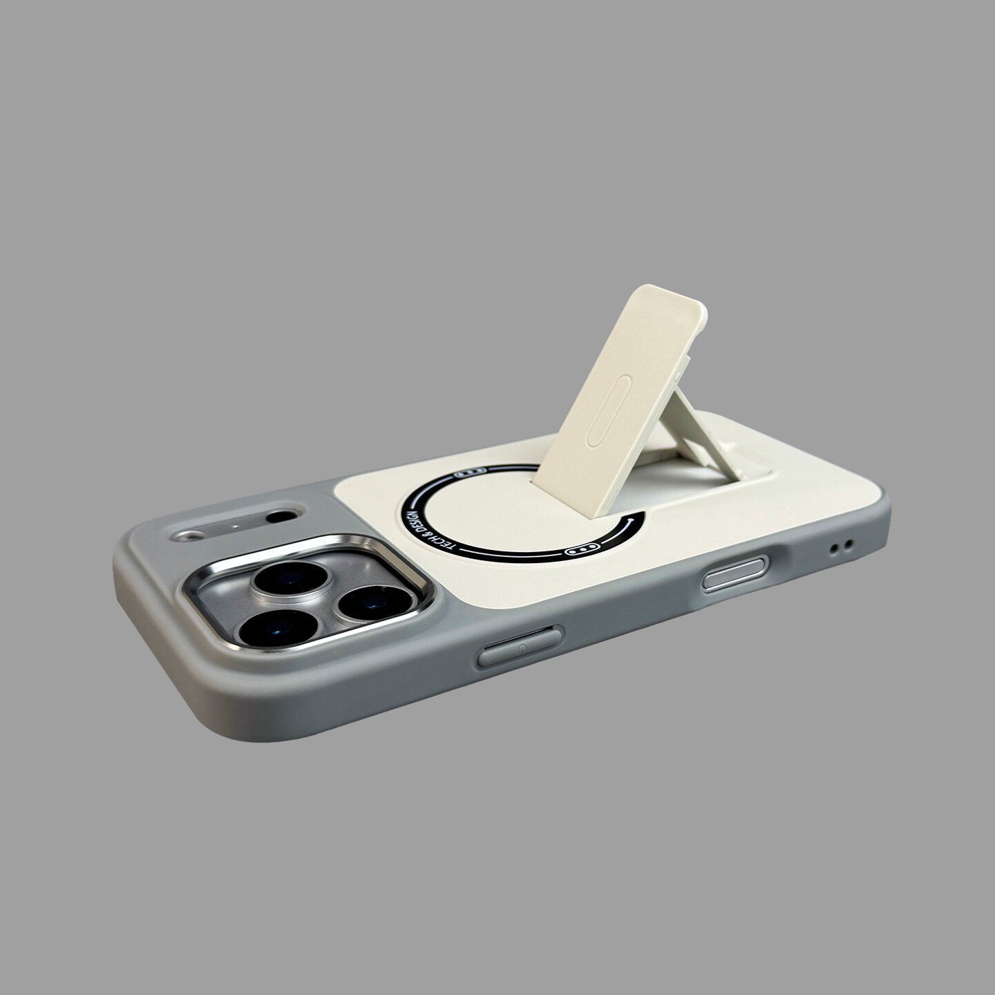 일체형 접이식 스탠드가 있는 미니멀리스트 컬러 블록 MagSafe 호환 아이폰 케이스