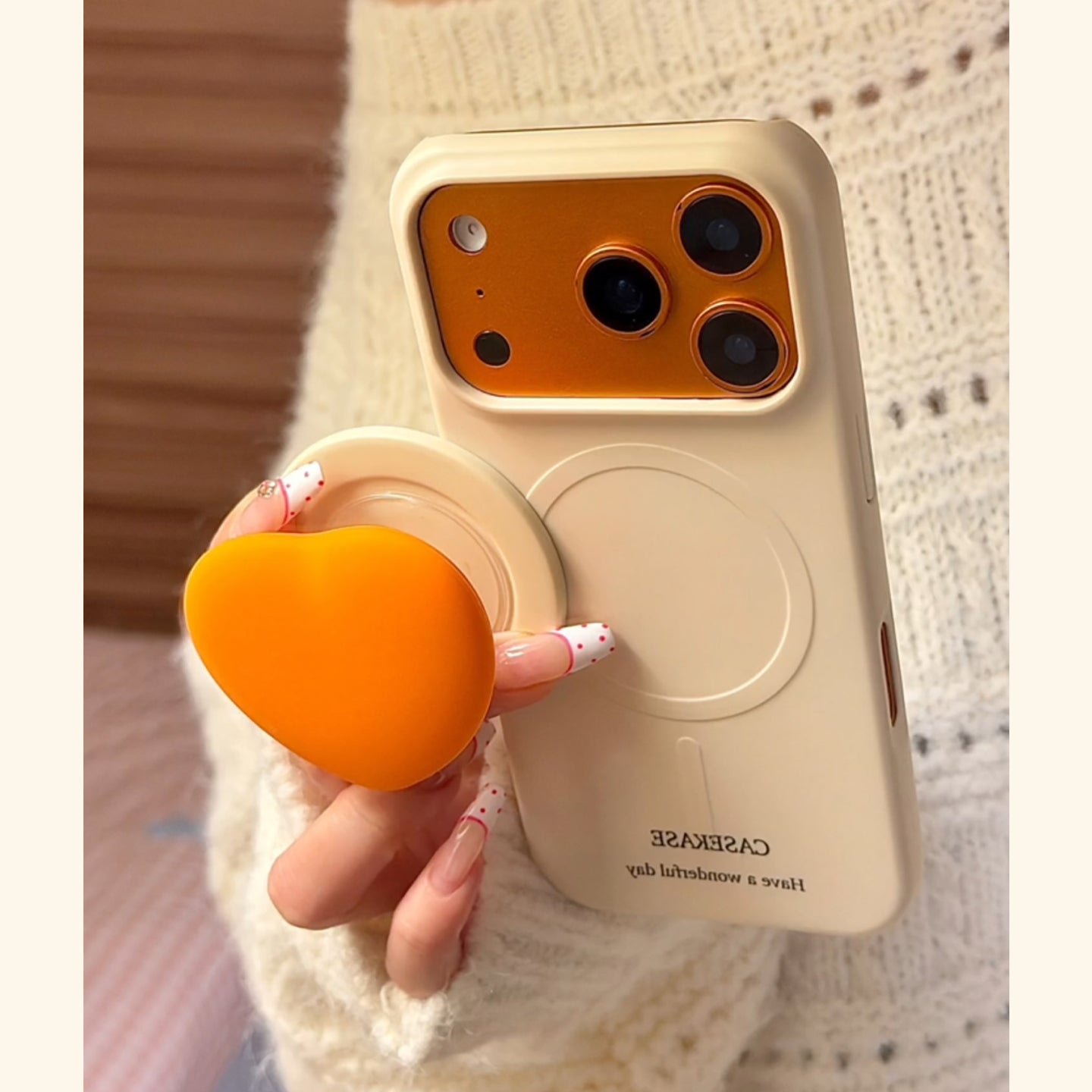 Dopamine Contrast Color MagSafe iPhone Case with Heart Magnetic Stand