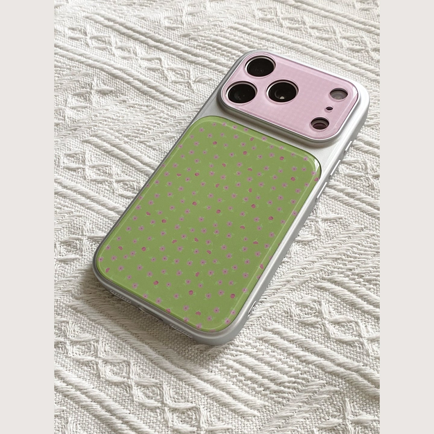Green & Pink Polka Dot iPhone Case, Electroplated Acrylic Cover