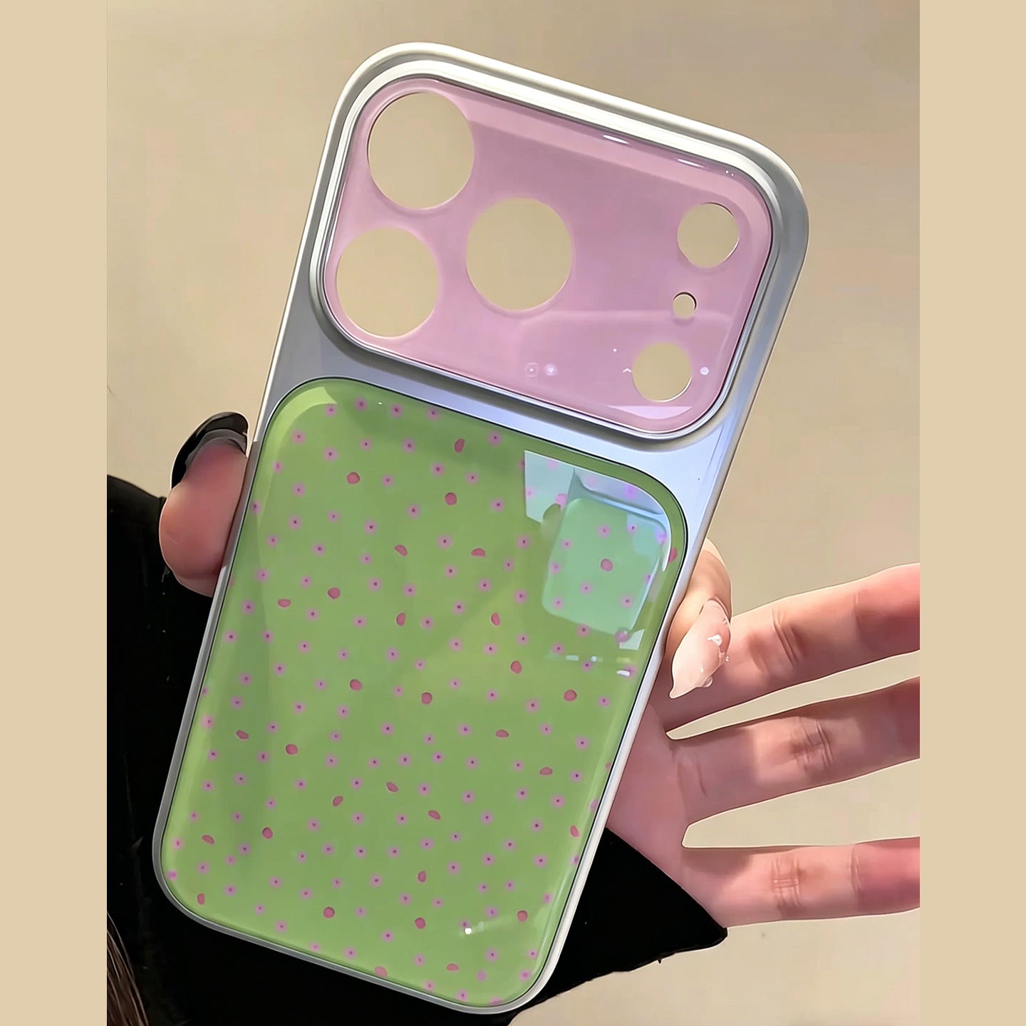 Green & Pink Polka Dot iPhone Case, Electroplated Acrylic Cover