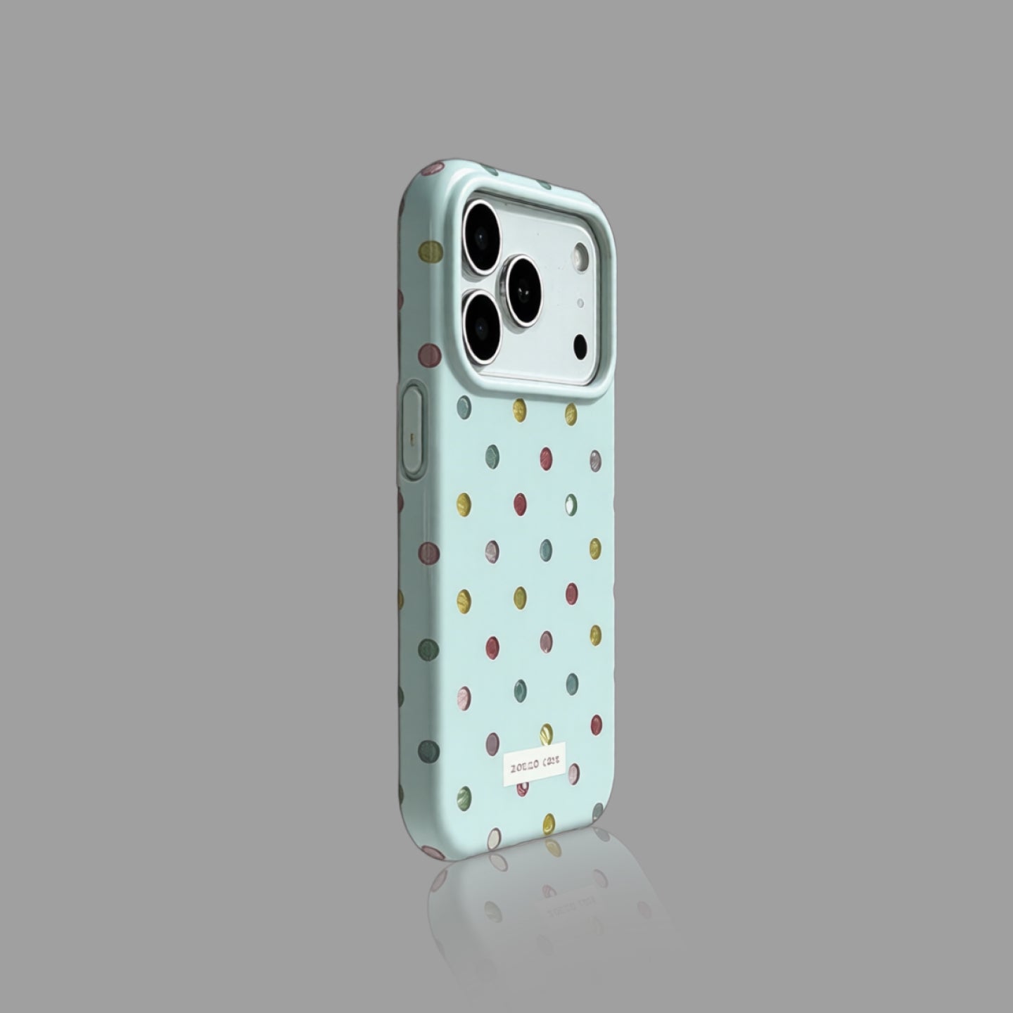 Cream Blue Polka Dot iPhone Case, Foil Textured Soft Cover