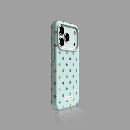 Cream Blue Polka Dot iPhone Case, Foil Textured Soft Cover