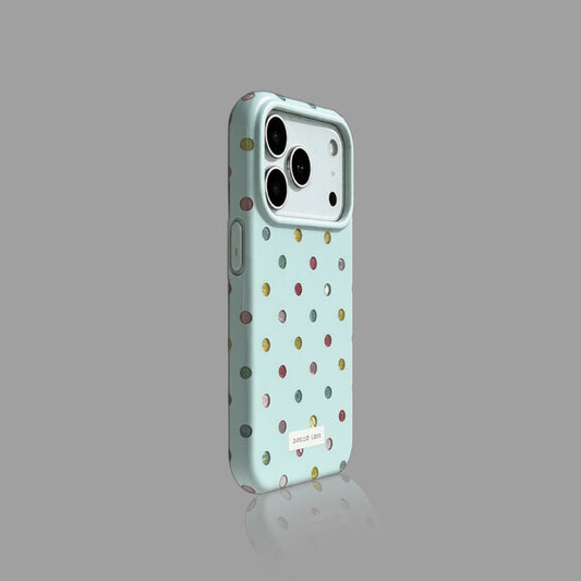 Cream Blue Polka Dot iPhone Case, Foil Textured Soft Cover