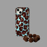 Vintage Blue-Brown Leopard Print iPhone Case, Reflective Tin Foil Surface SEACASE