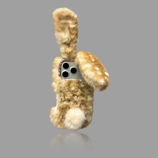Brown-White Gradient 3D Rabbit Fleece iPhone Case SEACASE