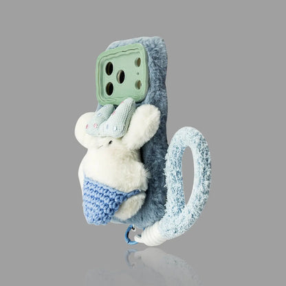 Plush Puppy iPhone Case - Autumn/Winter Bow Decor, Optional Wrist Strap SEACASE