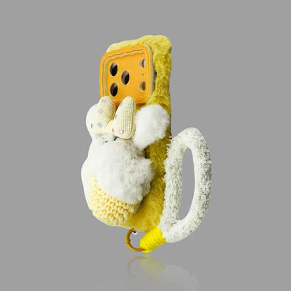 Plush Puppy iPhone Case - Autumn/Winter Bow Decor, Optional Wrist Strap SEACASE
