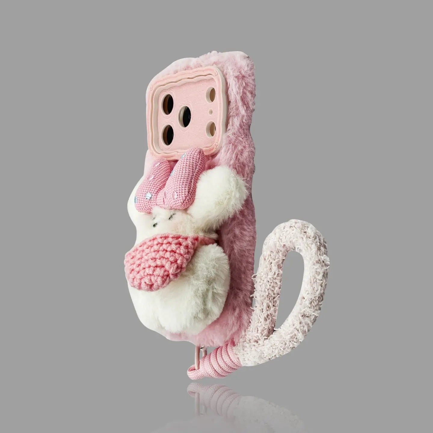 Plush Puppy iPhone Case - Autumn/Winter Bow Decor, Optional Wrist Strap SEACASE