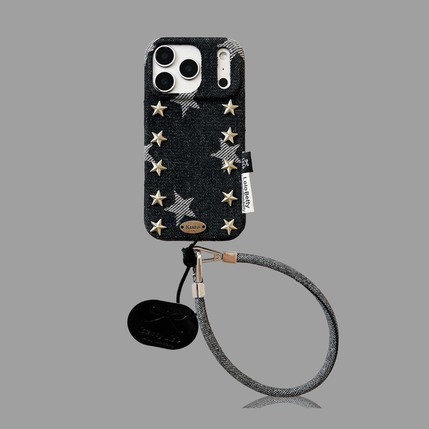 Denim Star Phone Case – Rivet Star Design with Wrist Strap