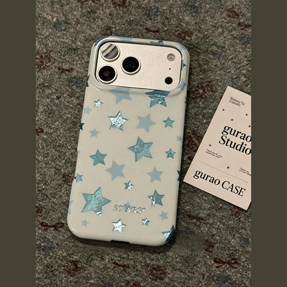 Foil Shiny Blue Star Print White iPhone Case