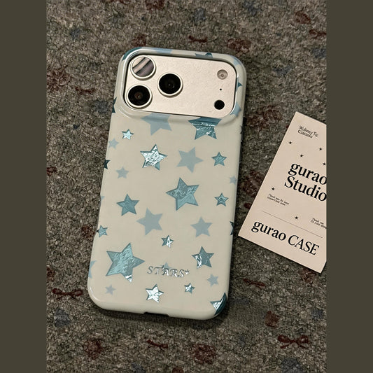Foil Shiny Blue Star Print White iPhone Case