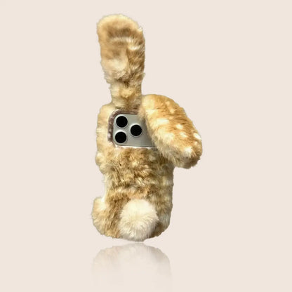 Brown-White Gradient 3D Rabbit Fleece iPhone Case SEACASE