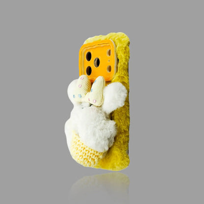 Plush Puppy iPhone Case - Autumn/Winter Bow Decor, Optional Wrist Strap SEACASE
