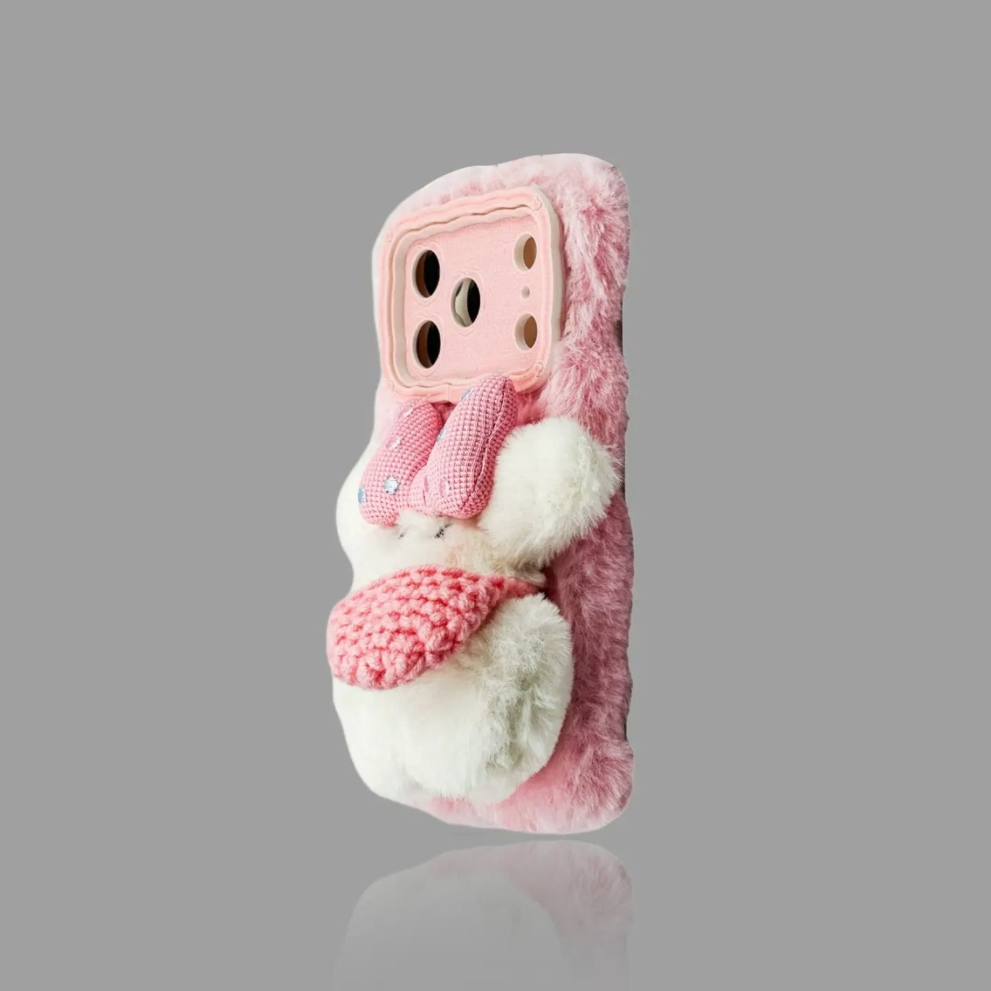Plush Puppy iPhone Case - Autumn/Winter Bow Decor, Optional Wrist Strap SEACASE