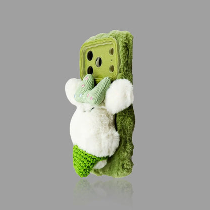 Plush Puppy iPhone Case - Autumn/Winter Bow Decor, Optional Wrist Strap SEACASE