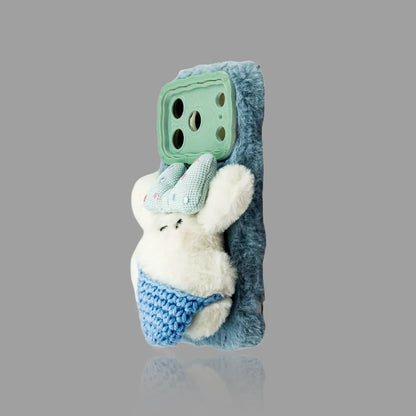 Plush Puppy iPhone Case - Autumn/Winter Bow Decor, Optional Wrist Strap SEACASE