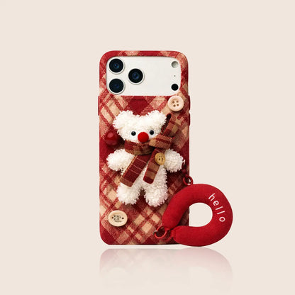 Fuzzy Plaid Scarf Bear iPhone Case SEACASE