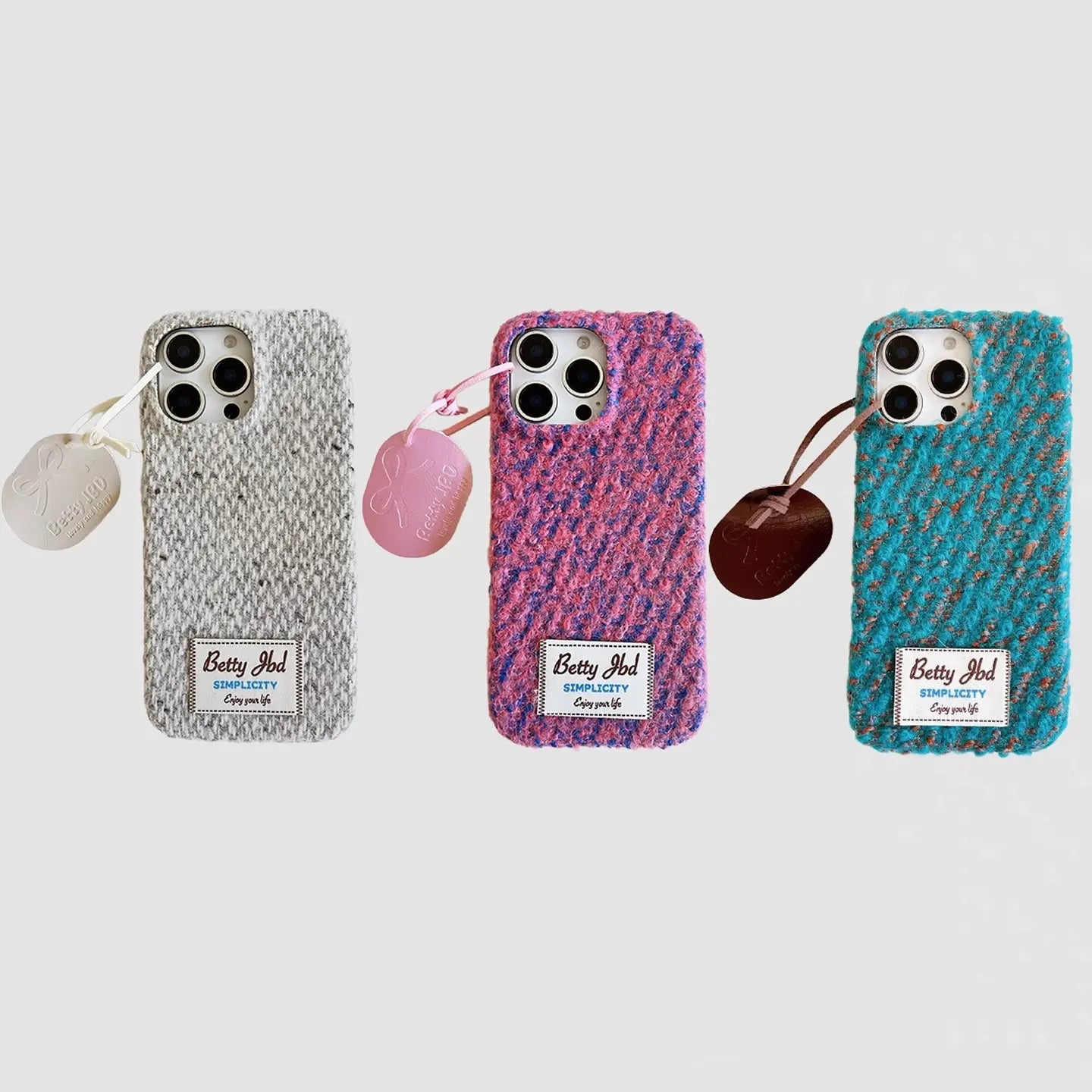 Retro Knit Fluffy iPhone Case - Cozy Winter Style with Leather Pendant SEACASE