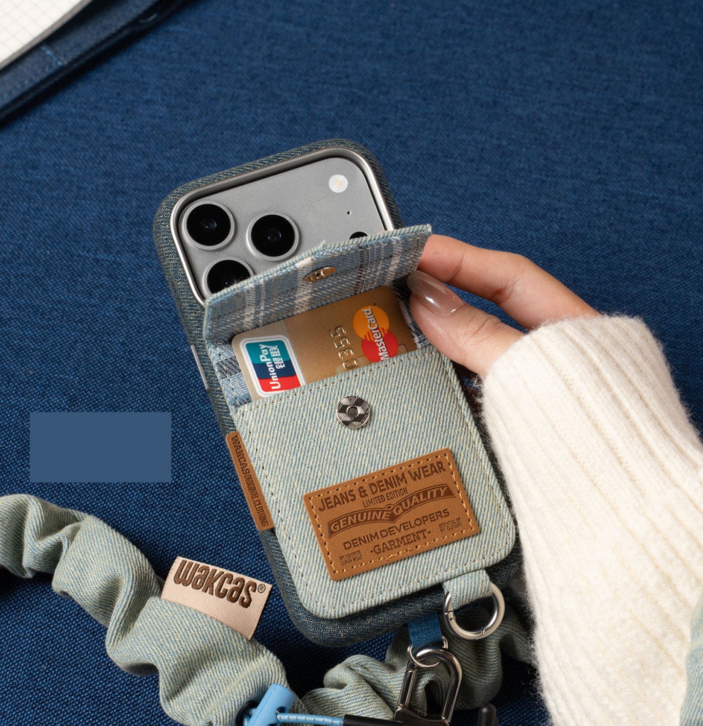 Color Block Denim iPhone Case with Card Slot
