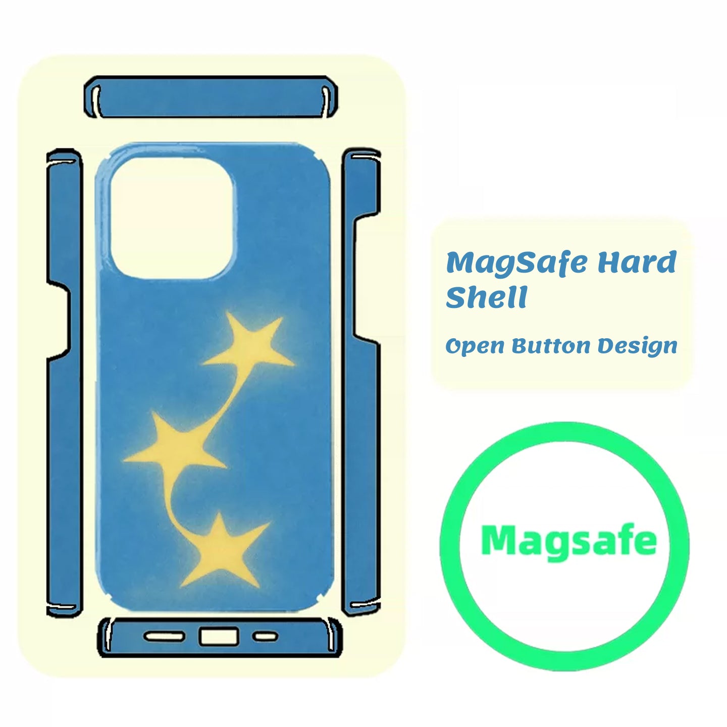 スカイブルー 流れ星 iPhoneケース、つや消しマットハードシェル