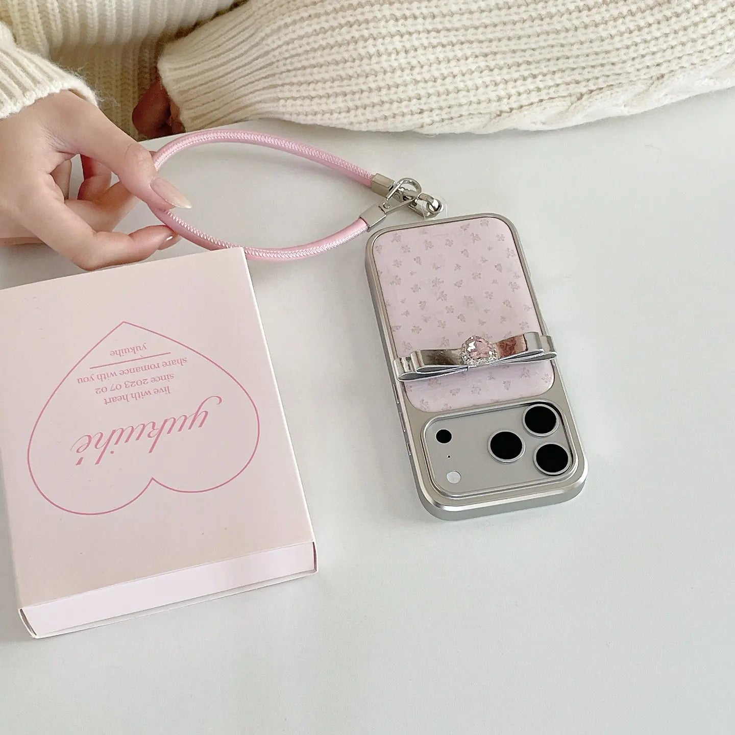 Pink Floral Heart Rhinestone iPhone Case Gentle Style SEACASE