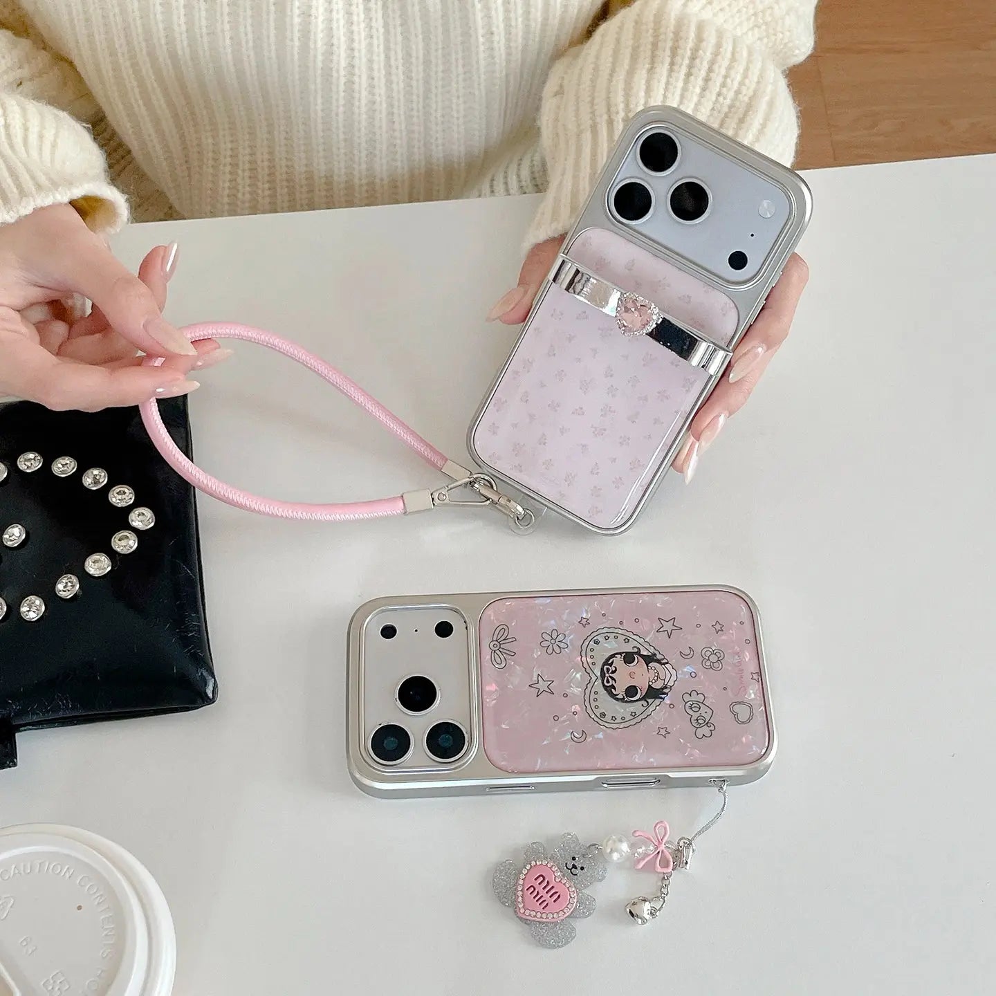 Pink Floral Heart Rhinestone iPhone Case Gentle Style SEACASE