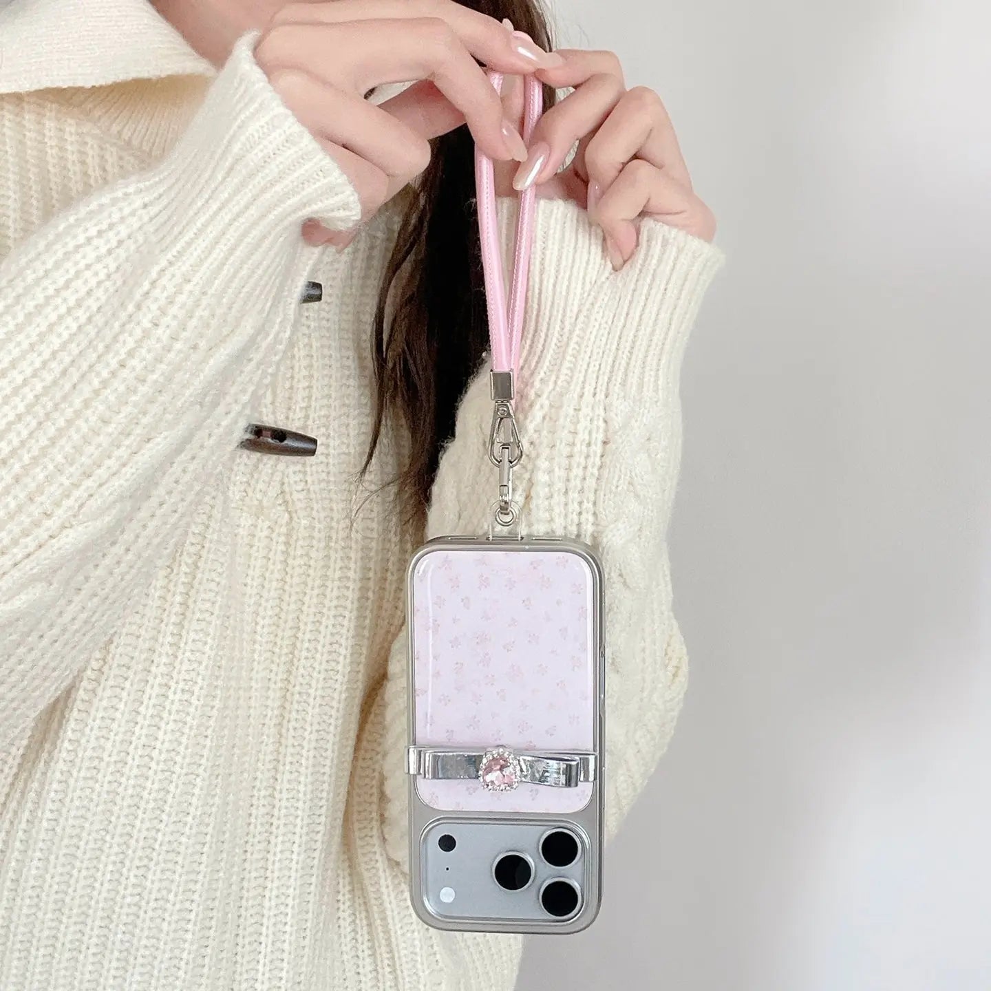 Pink Floral Heart Rhinestone iPhone Case Gentle Style SEACASE