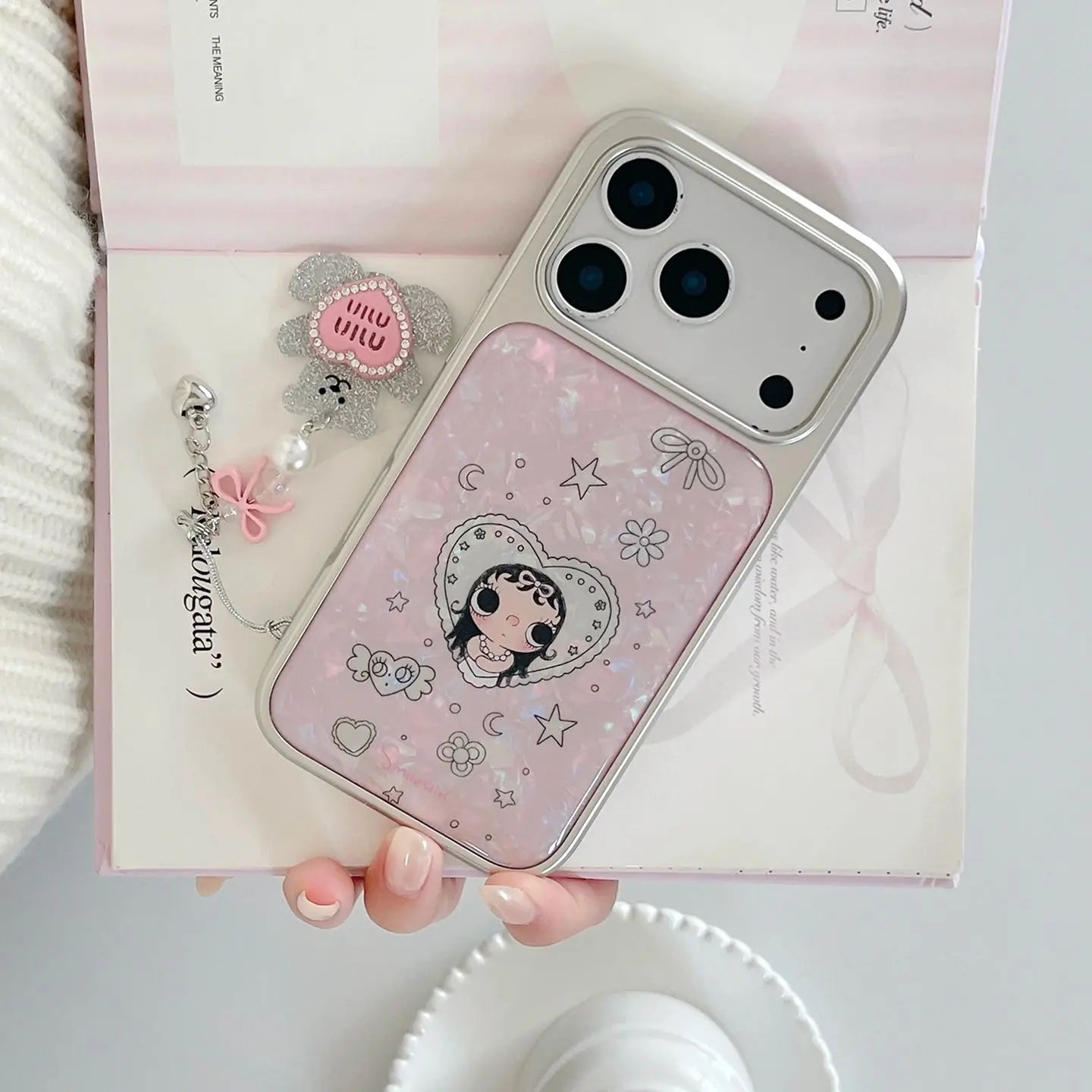 Pink Floral Heart Rhinestone iPhone Case Gentle Style SEACASE