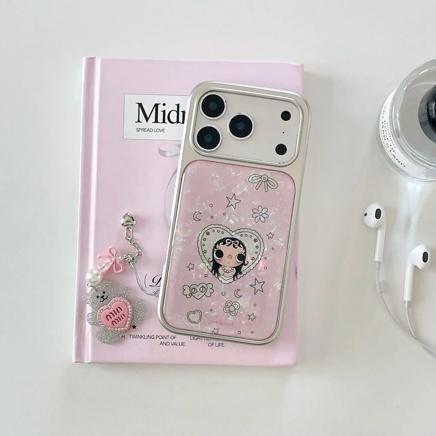 Pink Floral Heart Rhinestone iPhone Case Gentle Style SEACASE