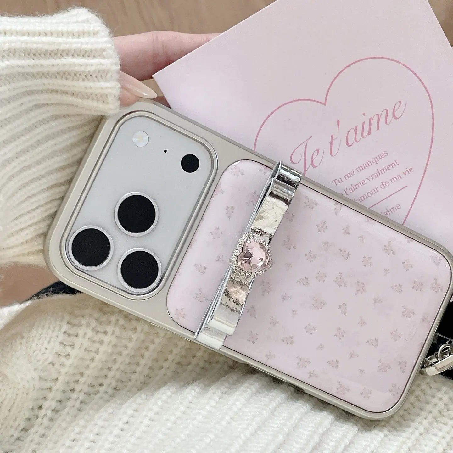 Pink Floral Heart Rhinestone iPhone Case Gentle Style SEACASE