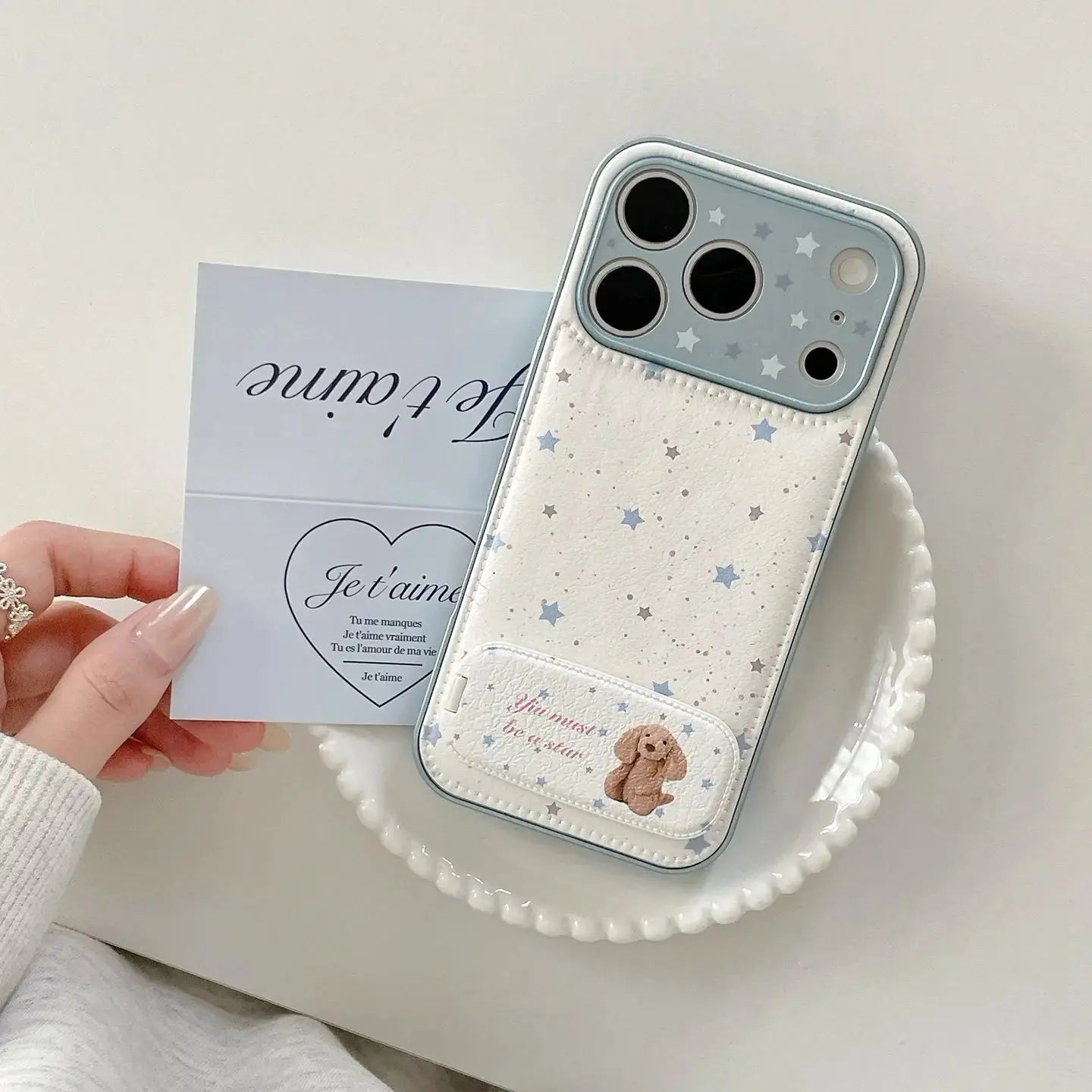 Star Print Leather iPhone Case with Animal Pattern Stand SEACASE