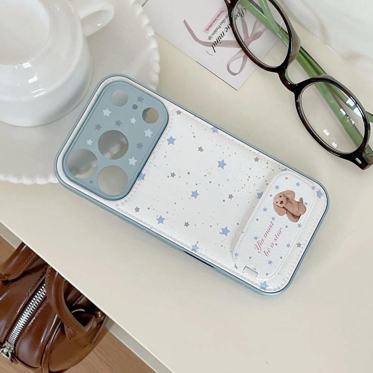 Star Print Leather iPhone Case with Animal Pattern Stand SEACASE