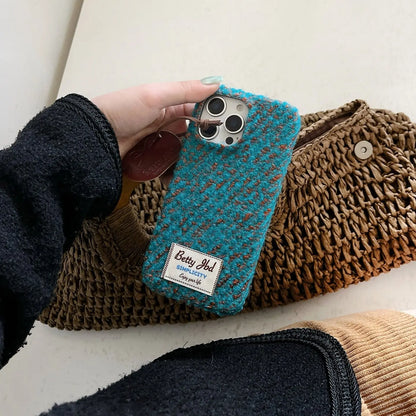 Retro Knit Fluffy iPhone Case - Cozy Winter Style with Leather Pendant SEACASE
