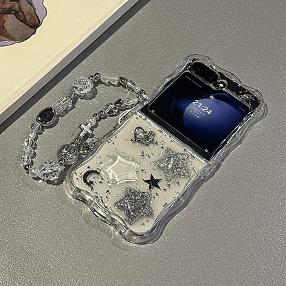 Glamorous Flip Phone Case - Sparkling Star & Heart Design