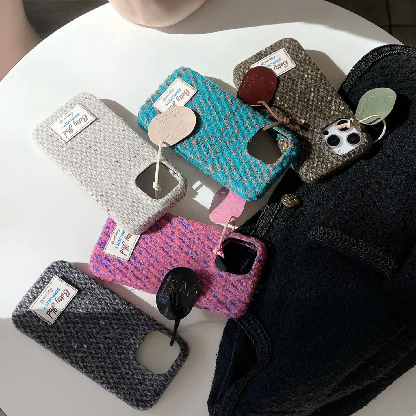 Retro Knit Fluffy iPhone Case - Cozy Winter Style with Leather Pendant SEACASE